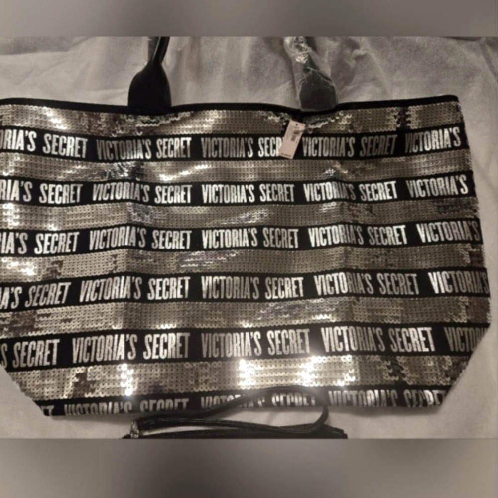 Victoria's Secret Black and Silver Tote Bag